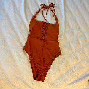 Aerie 1 piece swimwear.  High waisted mustard gold swimsuit size S.